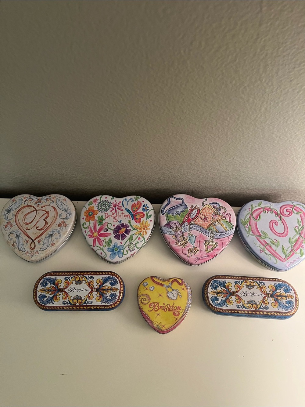 Lot of 7 Brighton Collectible Jewelry Gift Tins Heart Cases
